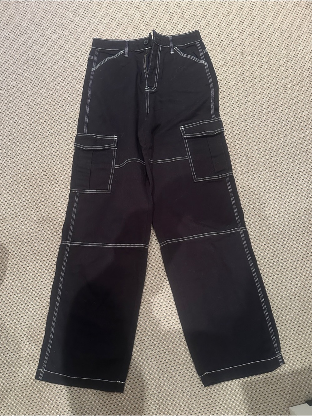 H&M Black Cargo Pants with White Contrast Stitching